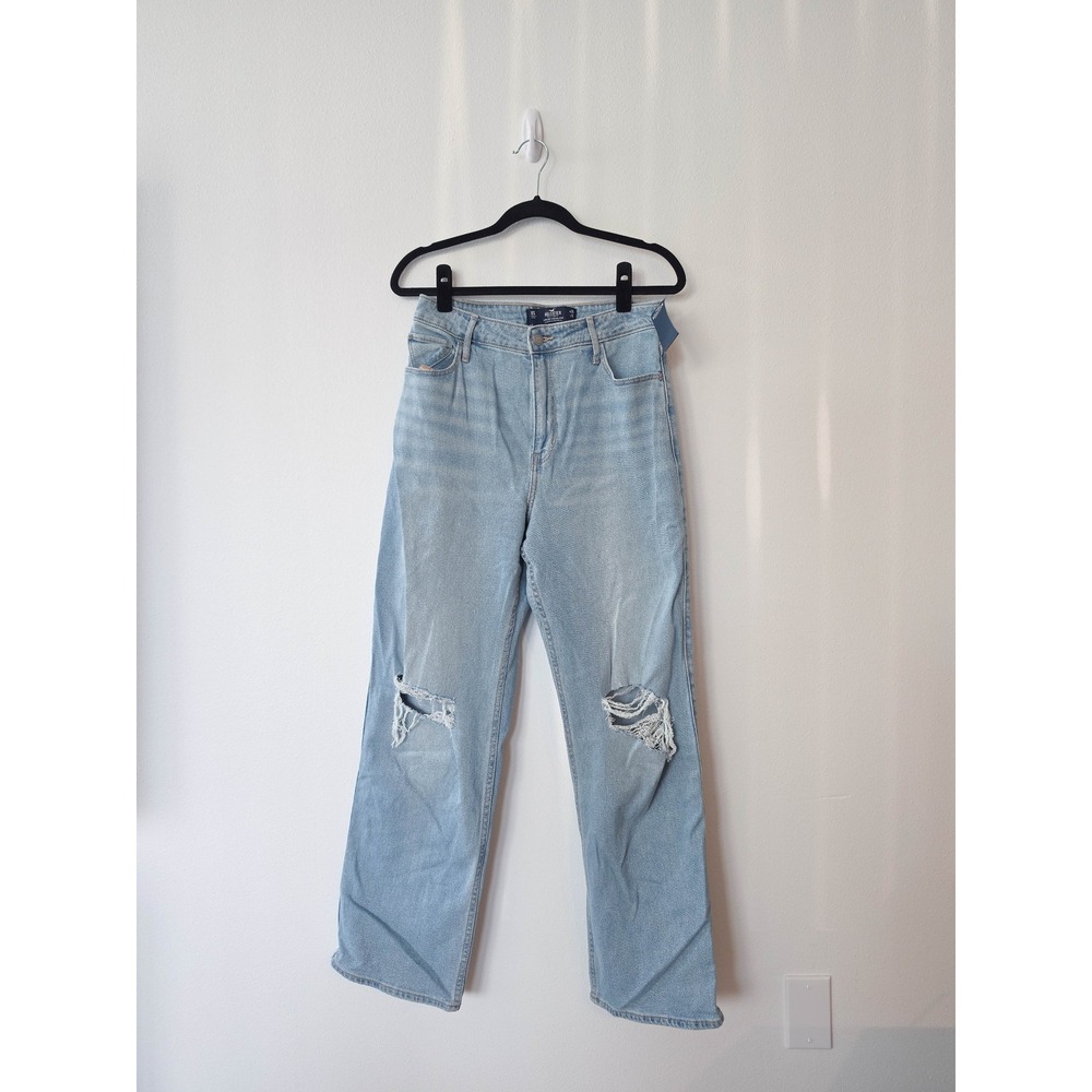 Hollister Ultra High-Rise Dad Jean Light Wash Distressed Blue Denim 9S W29 L29